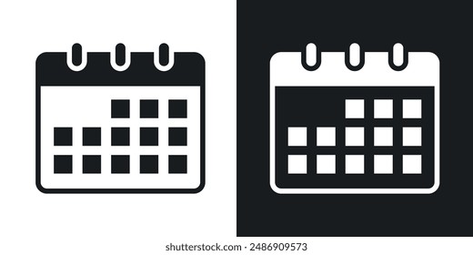 Calendar vector icon set in solid black and white color