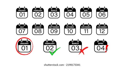 Calendar Vector Icon Set. Time Schedule Deadline Symbol. Month Week And Day Event Web Element.
