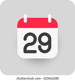 Calendar vector icon. Simple flat calendar with date 29.
