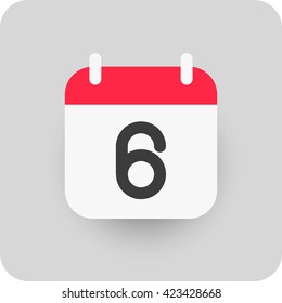 Calendar vector icon. Simple flat calendar with date 6.