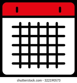 Calendar vector icon. Style is bicolor flat symbol, red and white colors, rounded angles, black background.