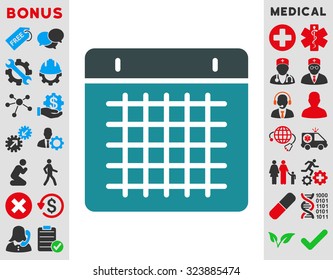 Calendar vector icon. Style is bicolor flat symbol, soft blue colors, rounded angles, white background.