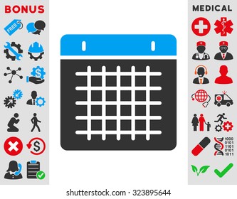Calendar vector icon. Style is bicolor flat symbol, blue and gray colors, rounded angles, white background.