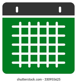 Calendar vector icon. Style is bicolor flat symbol, green and gray colors, rounded angles, white background.