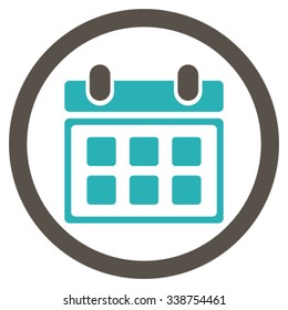 Calendar vector icon. Style is bicolor flat rounded symbol, grey and cyan colors, rounded angles, white background.