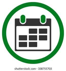 Calendar vector icon. Style is bicolor flat rounded symbol, green and gray colors, rounded angles, white background.