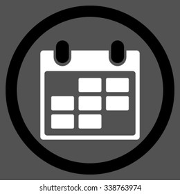 Calendar vector icon. Style is bicolor flat rounded symbol, black and white colors, rounded angles, gray background.