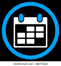 Calendar vector icon. Style is bicolor flat rounded symbol, blue and white colors, rounded angles, black background.