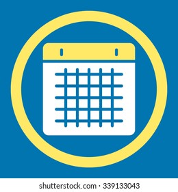 Calendar vector icon. Style is bicolor flat rounded symbol, yellow and white colors, rounded angles, blue background.