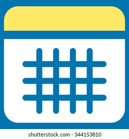 Calendar vector icon. Style is bicolor flat symbol, yellow and white colors, rounded angles, blue background.