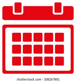 Calendar vector icon. Style is flat symbol, red color, rounded angles, white background.