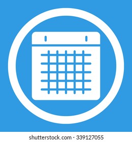 Calendar vector icon. Style is flat rounded symbol, white color, rounded angles, blue background.