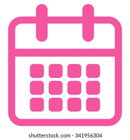 Calendar vector icon. Style is flat symbol, pink color, rounded angles, white background.