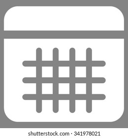 Calendar vector icon. Style is flat symbol, white color, rounded angles, gray background.