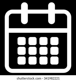 Calendar vector icon. Style is flat symbol, white color, rounded angles, black background.