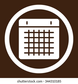 Calendar vector icon. Style is flat rounded symbol, white color, rounded angles, brown background.