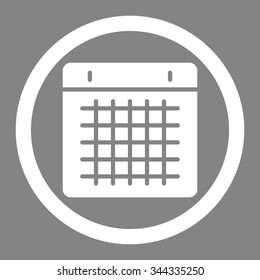 Calendar vector icon. Style is flat rounded symbol, white color, rounded angles, gray background.