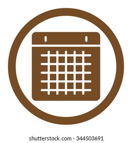 Calendar vector icon. Style is flat rounded symbol, brown color, rounded angles, white background.