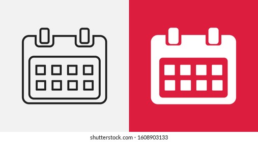 Calendar vector icon in trendy flat style isolated on grey background. Outline and Filled vector icon