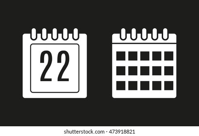 Calendar vector icon. White illustration isolated on black background for graphic and web design.