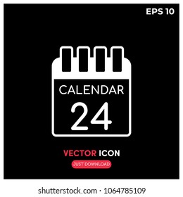 Calendar Vector Icon.Flat,Modern,Creative Calendar Vector Icon Illustration For Web And Mobile App Isolated On Black Backtround.Ui/Ux