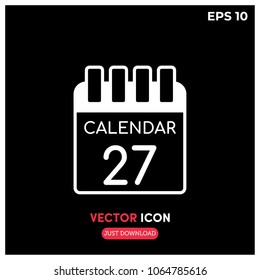 Calendar Vector Icon.Flat,Modern,Creative Calendar Vector Icon Illustration For Web And Mobile App Isolated On Black Backtround.Ui/Ux