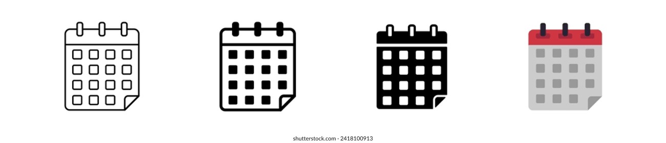 Kalender-Vektorsymbole mit Häkchen. Satz von Kalendersymbolen. Tagungszeitsymbol. Symbol-Erinnerungsereignis im Kalender im Vektordesign-Flachstil