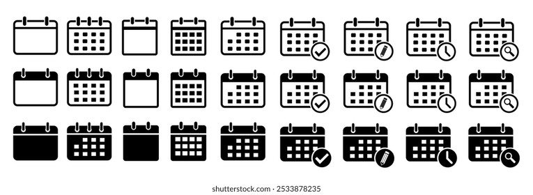 Calendar vector icons. Calendar icon set. Calender symbol. Calendar planner icon collection.