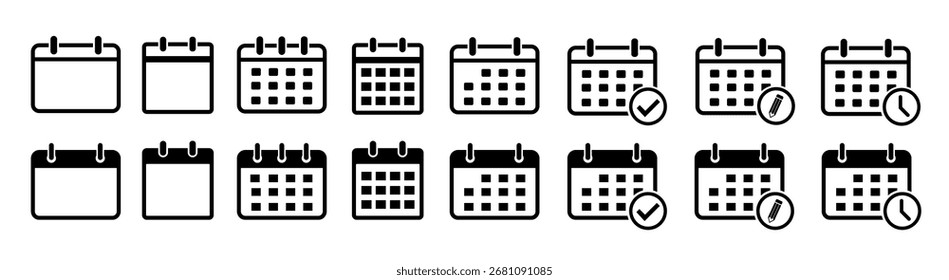 Kalendervektorsymbole. Kalendersymbolsatz. Kalendersymbol. Kalenderplaner-Symbolsammlung.