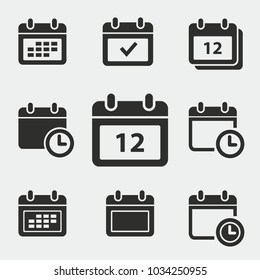 Calendar vector icons set. Black illustration isolated for graphic and web design.