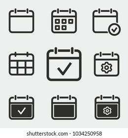 Calendar vector icons set. Black illustration isolated for graphic and web design.