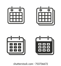 Calendar vector icons set. Black illustration isolated for graphic and web design.