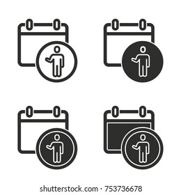 Calendar vector icons set. Black illustration isolated for graphic and web design.
