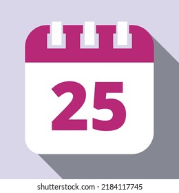 Calendar vector icons. Set of calendar flat icons marking day 25.