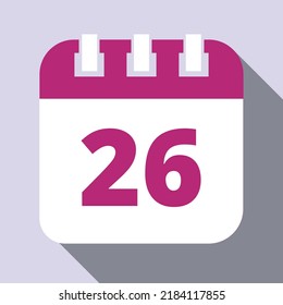 Calendar vector icons. Set of calendar flat icons marking day 26.