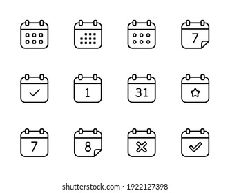 Calendar vector icons. Set of calendar symbols in line style.