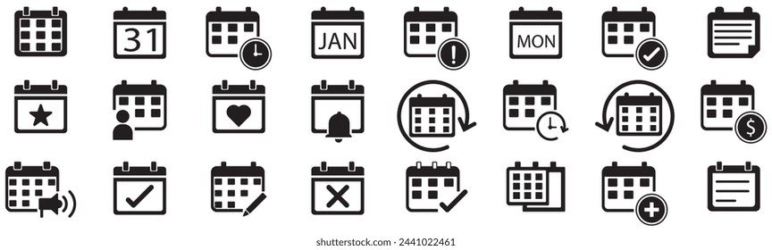 Calendar vector icons. Set of calendar symbols in line style. collection of calendar icons 