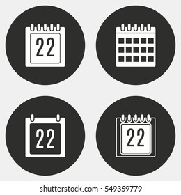 Calendar vector icons set. White illustration isolated for graphic and web design.