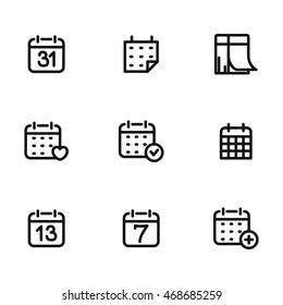 Calendar vector icons. Simple illustration set of 9 calendar elements, editable icons, can be used in logo, UI and web design