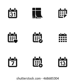 Calendar vector icons. Simple illustration set of 9 calendar elements, editable icons, can be used in logo, UI and web design