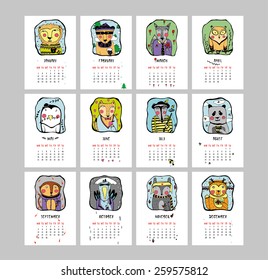 Calendar. Vector illustration with animal