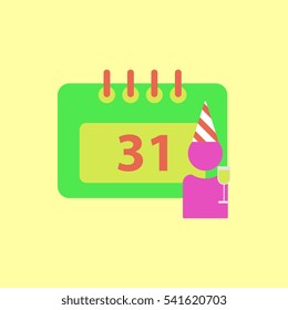 calendar Vector illustration christmas calendar 31st of december and man silhouette with wine glass
