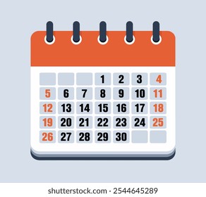 Calendar vector illustration with date and 1 to 30 days number calendar illustration, illustration of monthly and yearly table calendar with date and date box. calendars with orange wall calendar