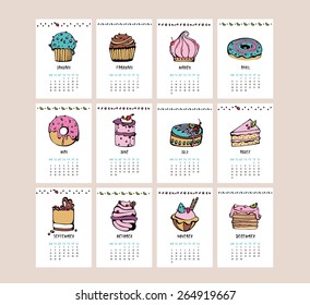 Calendar. Vector illustration with sweetness cake