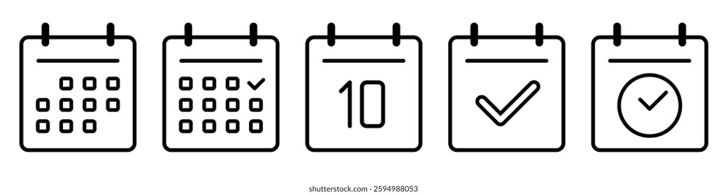 Calendar vector line icons set. Flat vector illustration isolated on white background.