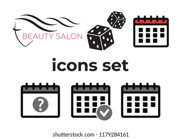 Calendar vector sign and Poker club, casino sign set. Beautiful woman logo