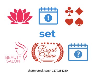 Calendar vector sign and Poker club, casino sign set. Beautiful woman logo