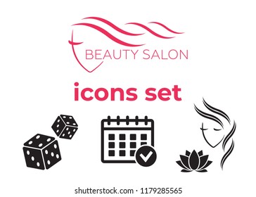 Calendar vector sign and Poker club, casino sign set. Beautiful woman logo