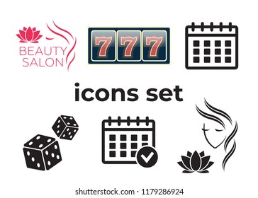 Calendar vector sign and Poker club, casino sign set. Beautiful woman logo