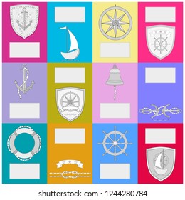 Calendar vector template with nautical icons. Color example with free text.